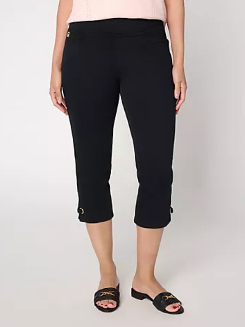 Belle by Kim Gravel Petite Flexibelle Gold Grommet Capri, Blk Sz 16P a724134